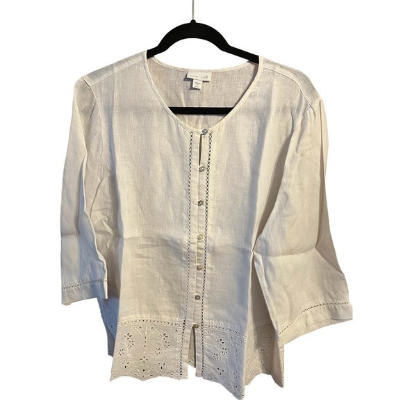J. Jill Tops - J Jill Linen Petite Top Button Front Trim Closure Eyelet Design At The Bottom